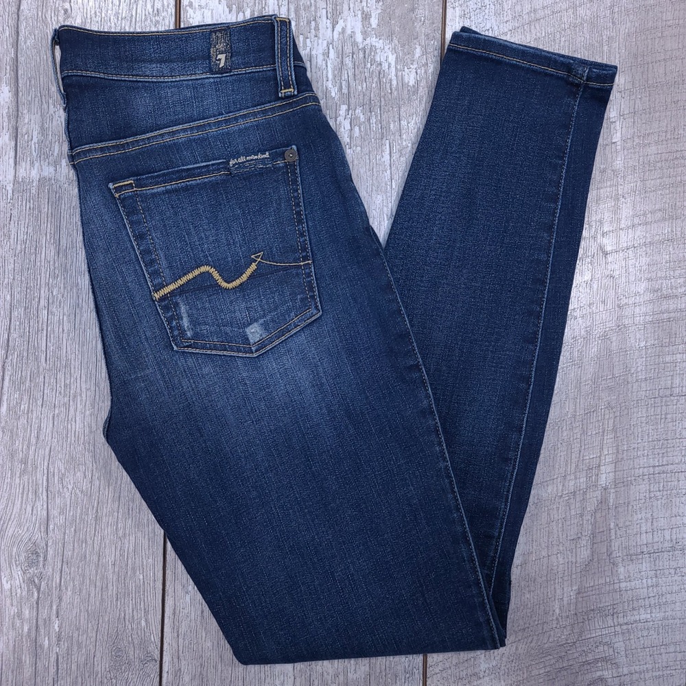 7 For All Mankind Ankle Gwenevere Jeans Women 27 Blue Distressed Skinny